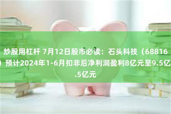 炒股用杠杆 7月12日股市必读：石头科技（688169）预计2024年1-6月扣非后净利润盈利8亿元至9.5亿元