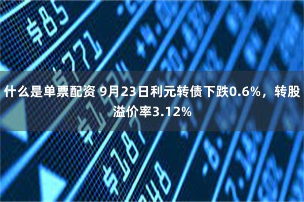 什么是单票配资 9月23日利元转债下跌0.6%，转股溢价率3.12%